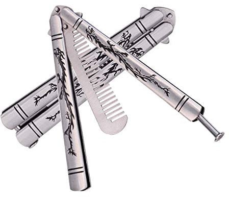XBC Tech 1pcs Dragon Totem Stainless Steel Practice Butterfly Knife Trainer and Comb Knife Trainer