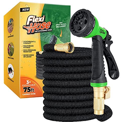Schlauch Flexibel - Ausziehbare Garten Schlauch Flex Rohr-8 Funktion Spritzpistole-Extra Stärke & Fest Messing Armaturen Flexibler Wasserschlauch Garden Hose (Schwarz - 23 Meter)