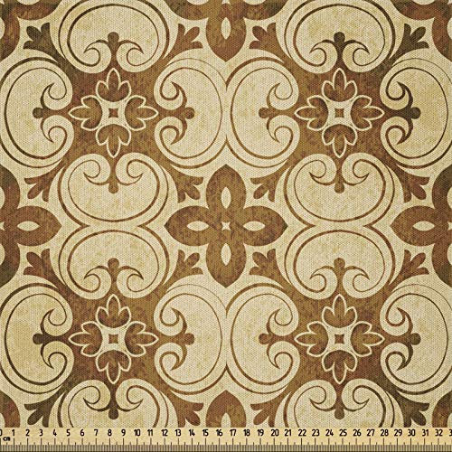 ABAKUHAUS Erdfarben Stoff als Meterware, Retro Fleur de Lis, Microfaser Stoff für Dekoratives Basteln, 1M (148x100cm),Beige Pale Caramel
