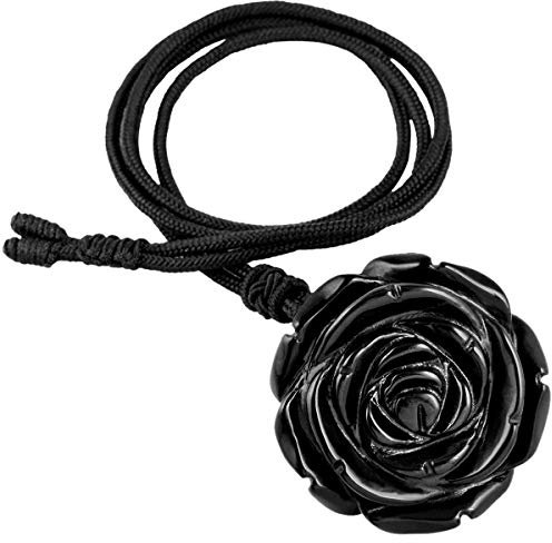 KYEYGWO gravierte Rose Blume Kristall Stein Halskette für Frauen, handgefertigte Energie Edelstein Anhänger mit verstellbaren Kabel 27 Zoll