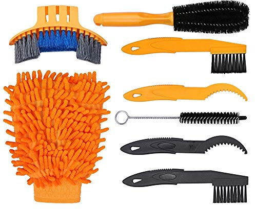 MMOBIEL Lot de 7 outils de nettoyage pour vélo de montagne, route, ville, BMX - Brosse de nettoyage pour chaîne, roue, pneu