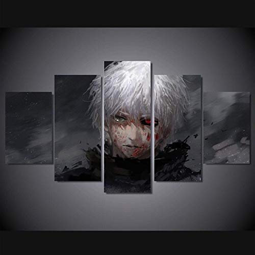 FFFZDCKAY Bilder 5-teilig Leinwandbilder Leinwand Gemälde Drucke Wohnkultur Anime Tokio Ghul Ken Kaneki Wandkunst Bilder Poster Wohnzimmer