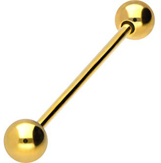 PIERCINGLINE Chirurgenstahl Barbell 2 KUGELN Piercing Stab Brust Intim Ohr Zunge Goldfarben 6 x 1,6 x 30 mm
