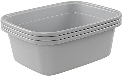 Sandmovie 18 Quart Grey Plastic Dish Pan Tub Washing up Bowls, 3 Packs