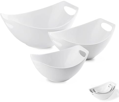 LAUCHUH Serving Bowls with Handles, Porcelain Serving Dishes White Nesting Bowls Mixing Bowl Set Salad Bowls for Entertaining, Party, Thanksgiving, Christmas, Baby Shower, Set of 3, 15/28/49 oz