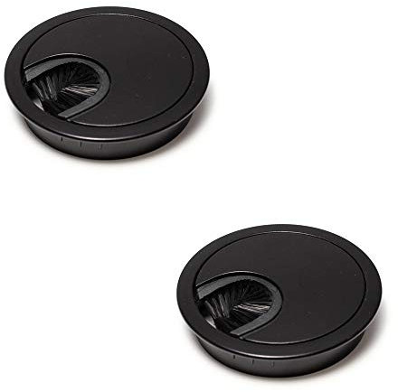 sossai® Kabeldurchführung/Kabeldurchlass/Schreibtischkanal mit Bürste für Schreibtische, Büro & Arbeitsplatten | 2 Stück | KDM1-BL | Design: Schwarz | Durchmesser: 60 mm | Material: Metall
