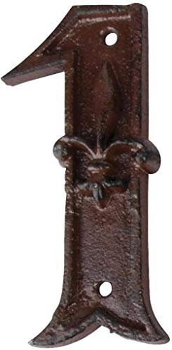 TentHome Antik Hausnummer Türschild Gusseisen Hausschild DIY Straßenschilder Wand Deko Zahlen 0-9 mit Lilien Muster Wandschild Groß Nummer 1