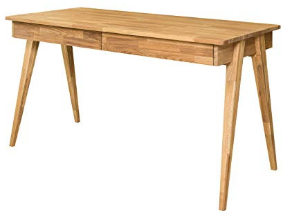 Nordic Story Schreibtischtisch mit 2 Schubladen aus Massivholz, Eiche, ideal für Computer, PC, Büro, Jugendliche, moderne Möbel im nordischen Stil, 120 x 65 x 76 cm. (natürliche Eiche)