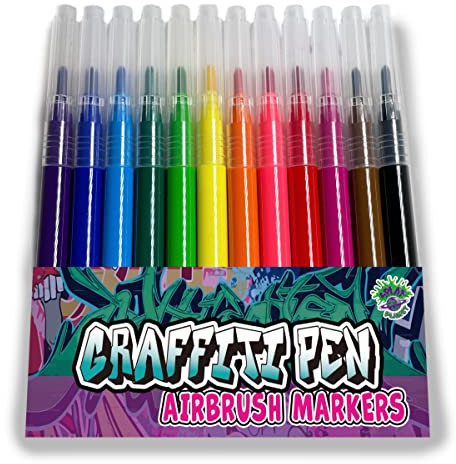 Splat Planet Lot de 12 recharges de couleurs lavables pour stylos aérographes graffiti pour peinture et coloriage d’enfants