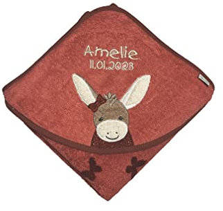 Sterntaler Badetuch 100x100 cm aus 100% Baumwolle personalisiert mit Namen/inklusive Bestickung (Emmily rot)