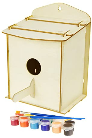 SafeCore - Vogelfutterhaus aus Birkensperrholz, Vogelhaus zum Selber Zusammenbauen und Bemalen, Holz Futterhaus für Vögel, Malset für Kinder (12 Farben und 2 Pinsel) - Model 5