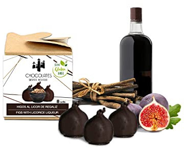 Bombones de higo bañado en chocolate negro relleno de licor de regaliz
