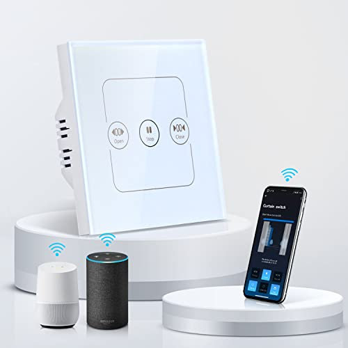 Aigostar Interruptor de persiana inteligente, interruptor de persiana táctil mediante Wi-Fi de 2,4 GHz, compatible con Alexa y Google Home, control por voz, temporizador, requiere cable neutro.