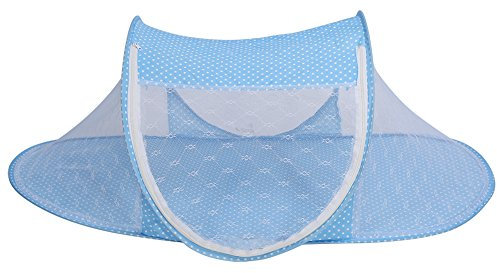 Cryfokt Cuna, Cama de Viaje Plegable Portátil para Bebé Respirable Cuna de Viaje Cuna Cama 43X24X15 Pulgadas Fácil de Instalar Mosquitero para Niños, Carpa de Playa para Bebés(Azul)
