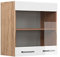 Vicco Küchenglasschrank R-Line, Glashängeschrank, Weiß Hochglanz/Goldkraft Eiche, 60 cm