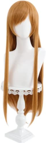 Bokerom Anime Asuna Yuuki Cosplay Perücke für Sword Art Online, orangefarbene Lange gerade Zopfperücke mit gratis Perückenkappe, für Halloween Kostüm Party, Anime-Show, Cosplay-Event