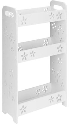 Youyijia Bathroom Storage 3 Tier Narrow Storage Unit Carved Floating Shower Storage Rack Wall Mount 60x35 x13.5cm Storage Rack Free-standing Shelves for Bathroom Living Room
