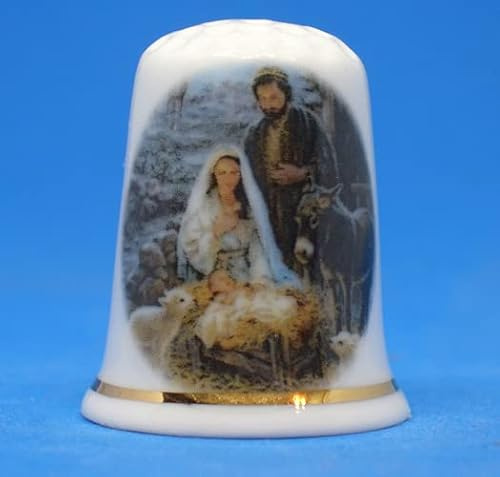 Birchcroft Fingerhut aus Porzellan, Sammlerstück, Weihnachtskrippe und Esel