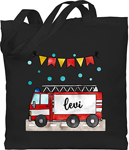 Baumwolltasche - Feuerwehrauto Motiv I Leiterwagen Geschenk Feuerwehr I Löschzug - Unisize - Schwarz - personalisierter jutebeutel kinder kita tasche jungen jugendfeuerwehr name beutel