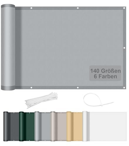 AXT SHADE Benutzerdefinierte Größe Balkon Sichtschutz Wetterfest 0.9x2m Balkonverkleidung Balkonabdeckung Balkonbespannung Blickdichte Windschutz und UV-Schutz für Balkongeländer-Hellgrau