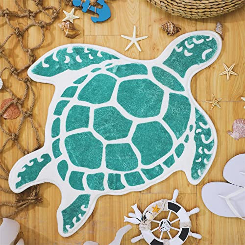 Haull Turtle Badezimmerteppiche, niedliche Strand-Badematte für Kinder, Cartoon, Meer, Badezimmerteppich, Schildkröte, rutschfeste Fußmatte, Tropen, Strand-Thema, Badezimmermatte, Dusche, 66x61 cm
