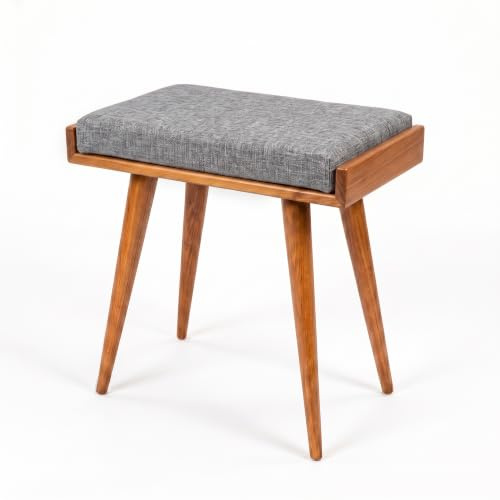 Ultimate Premium Products valnöt ottoman pall för vardagsrum | stoppad i grått mönster tyg | mångsidig som pianobänk | idealisk sovrumsbänk | funktionell fotpallsbänk