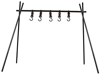 Cabilock Aluminum Alloy Camping Rack Outdoor Picnic Tripod Hanger 5 Hooks for Pot Pan Camping Hanging Rack Folding Picnic Organizer