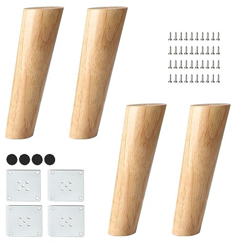 DBREAKS Möbelfüße Holz, 4 Stück Massivholz Konisch Schräg Ersatz Tischbeine, 20cm Möbelbeine mit Montageplatten & Schrauben, Sofafüße&Sockelfüße&Tischfuß für Stühle, Schrank, Sofa, Couchtisch, TV