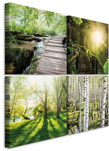murando Akustikbilder Waldlandschaften 4 Teilig je Akustikschaum Hochleistungsschallabsorber Schallschutz Leinwand Wandbild Raumakustik Schalldämmung c-B-0523-b-i