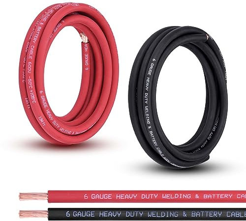 Shirbly 6 Gauge Battery Cable, 3 Meters Red + 3 Meters Black 6 AWG Pure Copper Wire Welding Cable, Flexible EPDM Insulation Jacket, for Automotive, Battery, Solar, Marine and Generator