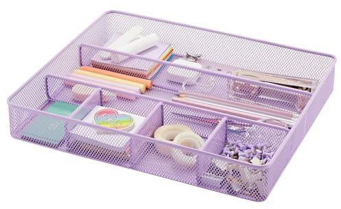 Annova Bandeja organizadora de cajones de escritorio para organización de oficina, malla de metal, accesorios y suministros de oficina (Light Purple)