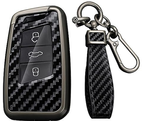 KUNIO Keyless Coque de clé Convient pour VW Arteon Passat B8 Tiguan Jetta Convient pour Skoda Fabia Karoq Superb Convient pour Seat Ateca Coque de Protection en métal Porte-clés A Noir