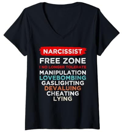 Damen Narzissten Freie Zone Nicht Tolerieren Missbrauchsopfer T-Shirt mit V-Ausschnitt