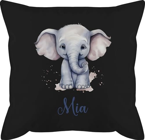 Kissen 50x50 - Zootiere - Elefant Dickhäuter Grauer Riese Rüsseltier - 50 x 50 cm - Schwarz - kinder elefantenkissen elefanten geschenke kopfkissen elefantenmotiv elephant für couch