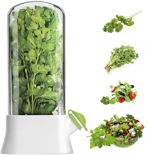 IXTIX Conservador de Hierbas para Refrigerador, 15,5×7,3×27,5cm, Recipiente Transpirable para Guardar Hierbas Frescas, Protector para Perejil, Cilantro y Menta