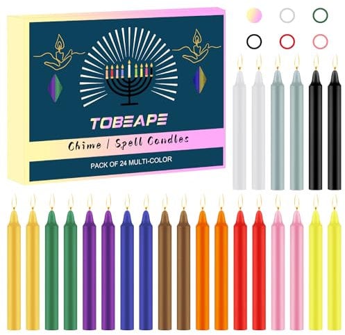 Tobeape Glockenspiel-Zauberkerzen, 24 Stück, farbige Kerzen, 10 cm hoch, geruchlose Mini-Spitzkerzen für Hexerei, Wicca-Altar, magische Werkzeuge, Rituale, Gebete, Meditation und Party-Dekoration