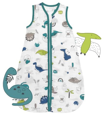 schlummersack Schlafsack Baby Sommer 110 cm dünn Bambus-Musselin Dino | Babyschlafsack Sommer 0.5 Tog 0 5 Tog Baby Schlafsack Sommer | Schlafsack Baby Sommer ungefüttert