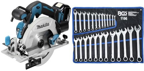 Makita DHS680Z Akku-Handkreissäge 57mm 18 V (ohne Akku, ohne Ladegerät), Blau, Silber & BGS 1196 | Maul-Ringschlüssel-Satz | 25-tlg. | SW 6-32 mm | inkl. Tetron-Rolltasche | Gabelringschlüssel