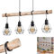 Hängeleuchte Yaak, Pendelleuchte aus Metall/Holz in Schwarz/Natur, Hängelampe im Retro/Vintage Design mit Schirmen in Gitter-Optik und Holzstab (80 cm), Höhe max. 177,5 cm, 4 x E27, ohne Leuchtmittel