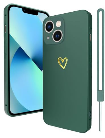 AOMYKE für iPhone 13 Hülle Herz, Handyhülle iPhone 13 Liebesherz Hülle mit Band Silikon Kratzfest Schutzhülle Slim Weich TPU Handyhülle - Grün