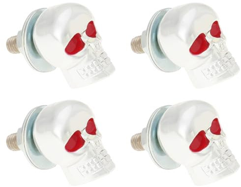 VGOL 4Pcs Number Plate Screws Skull License Frame Fixings Plate Bolts M6 Universal License Plate Fasteners Screws for Car and Motorcycle Silver