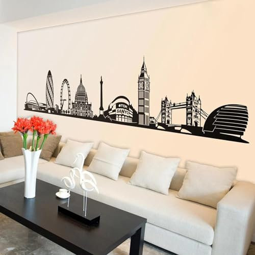 MIXUEXUNLU London Big Skyline City Gebäude Wandtattoo Wohnzimmer Sofa Stadt Wandaufkleber Spielzimmer Home Decor