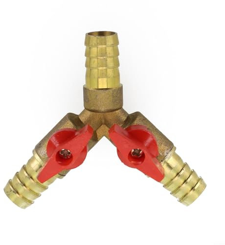 3 Way Hose Connector, Ball Valve Fitting 3 Way Shut Off Union Intersection, Split Brass Hose Barb For Water, Oil, Gas To Garden Watering(12mm)