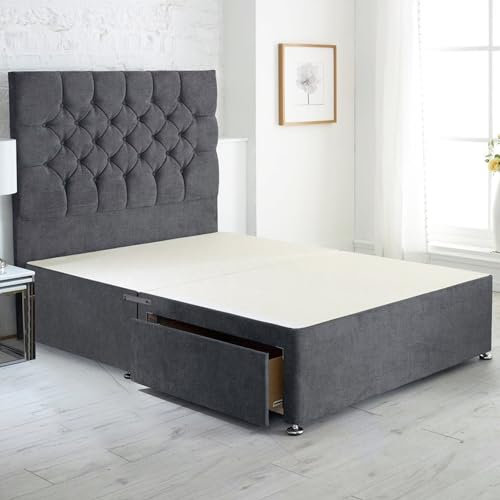 ComfoRest - Sophisticated 5FT King Size Divan Bed with 2 Footend Drawers | Practical Frame for Organised Living | Durable Design for Elegant Spaces (Slate Grey Naples)