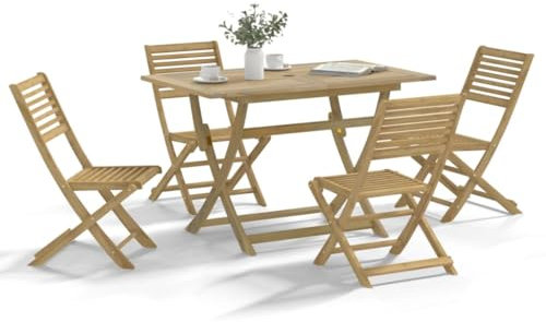 ZEYUAN 5-TLG. Garten-Essgruppe Massivholz Akazie, Esstisch Mit Stühlen Set, Gartenmöbel Sitzgruppe, Balkon Möbel, Gartenlounge Set, Terrassenmöbel, Balkonmöbel Set - 3295001