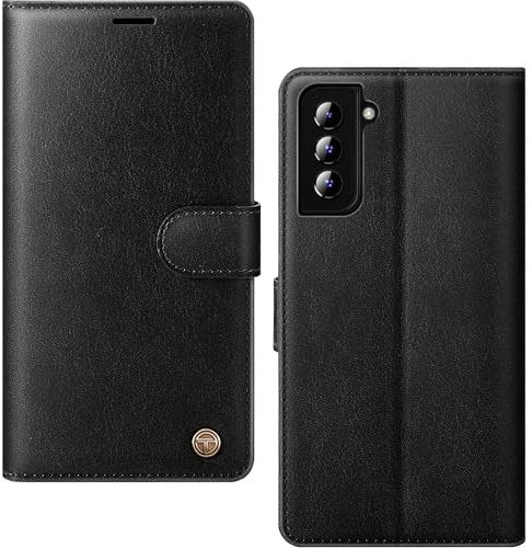 AIMOYU for Samsung Galaxy S21 5G Case, Flip Wallet Leather Phone Case with [4 Card Slots] [Kickstand] [RFID Blocking] Magnetic Protective Shockproof Cover for Samsung S21 Phone Case - Black