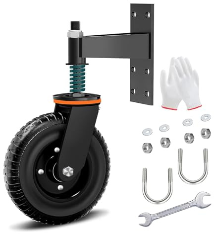 XeCeXe Heavy Duty Zaun Torräder, 360°Swivel Farm Torrad, Frühling belastete Torrolle für Holz und Metallrohr (6in/15cm schwarz)