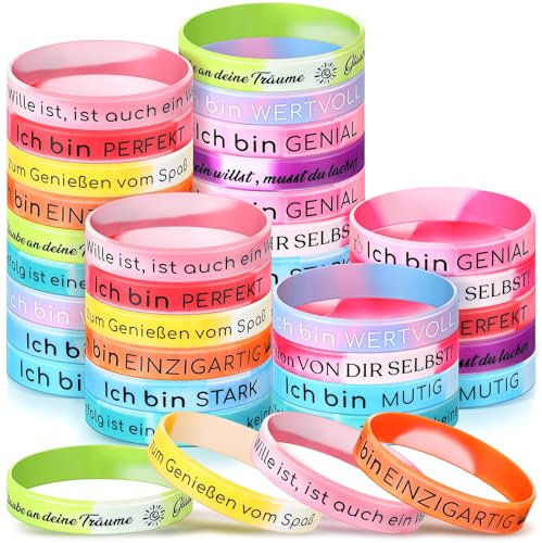 Harrycle 36 Stück Kinder Motivationsarmbänder Silikon Armbänder mit Positiven Sprüchen Mutmacher Geschenk Motivierende Gummiarmbänder Party Mitgebsel für Teenager Kollegen Mitarbeiter Erwachsene