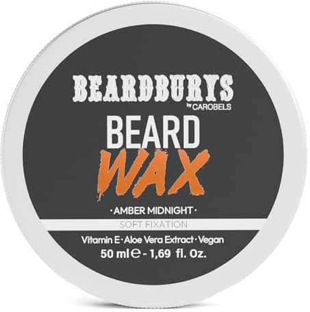 Beardburys Soft Fixing Beard & Moustache Wax 50g | Soft hold lightweight styling wax for all beard types. Paraben-free with vitamin E and aloe vera extract. Easy grooming.