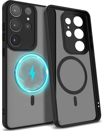 MyGadget Hülle für Samsung Galaxy S23 Ultra [ kompatibel mit MagSafe ] - magnetische Hybrid Handyhülle - Durchsichtige Hartschale in Schwarz